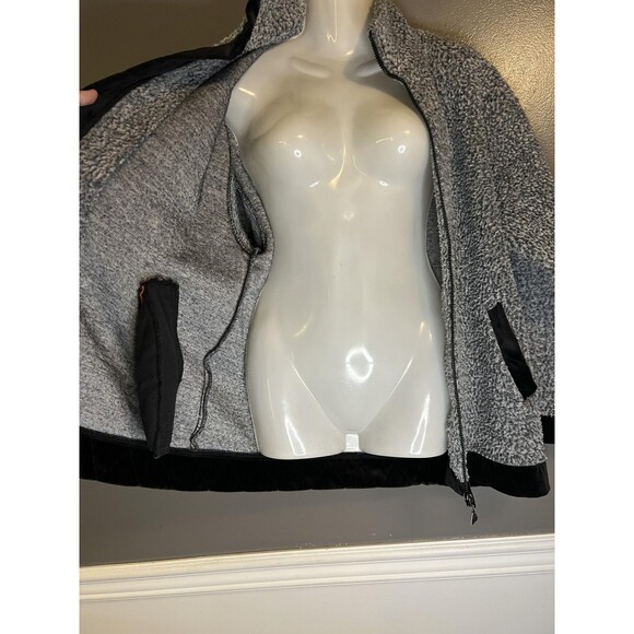Euro Joy Jacket Womens Medium Gray Sherpa Fleece Full Zip Velvet Trim Boucle - Picture 7 of 9
